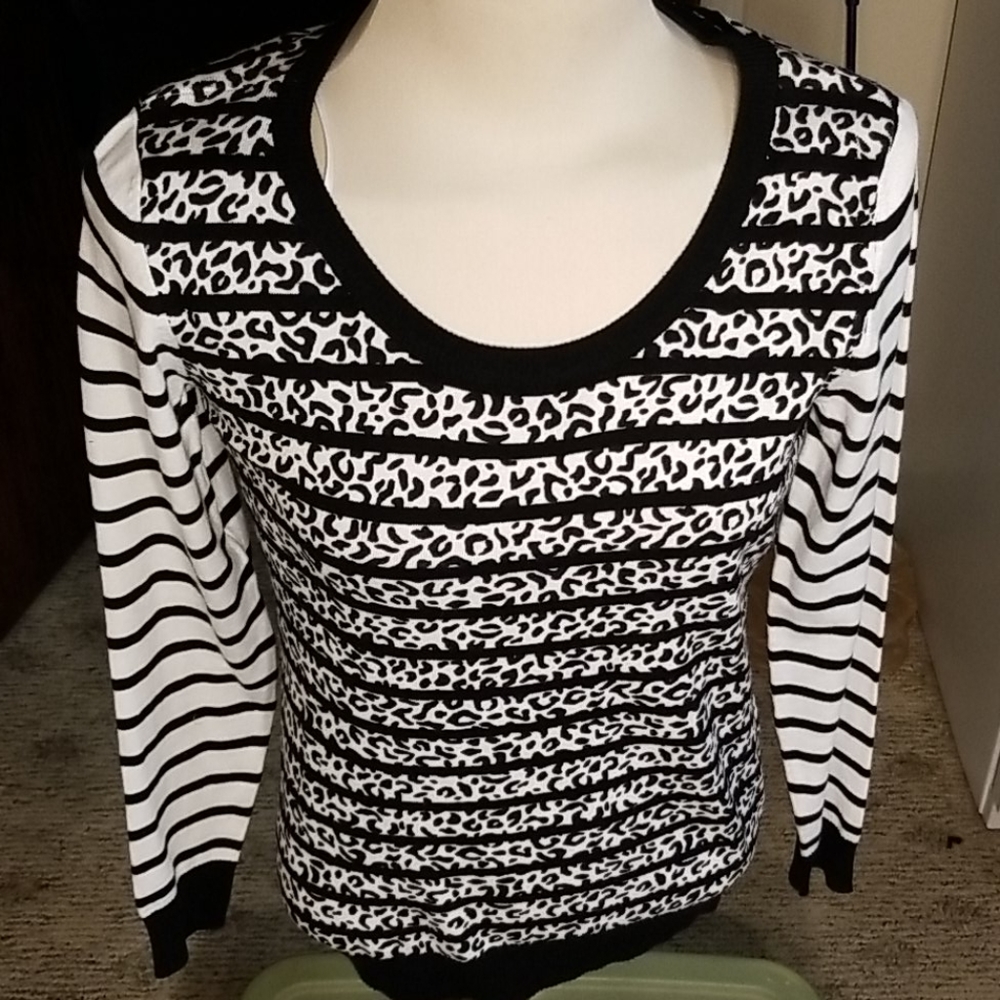 By Design White Dove Black Cheetah sweater